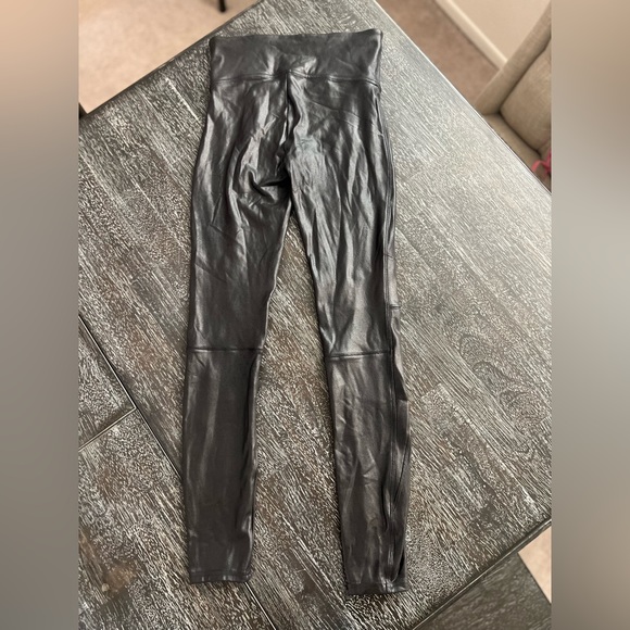 Spanx Faux Leather Hip Zip Leggings in Black - Picture 3 of 5